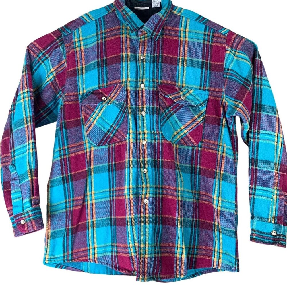 Vintage Flannel Shirt Field Stream Size XL Tall Blue Purple Button Up Mens Top